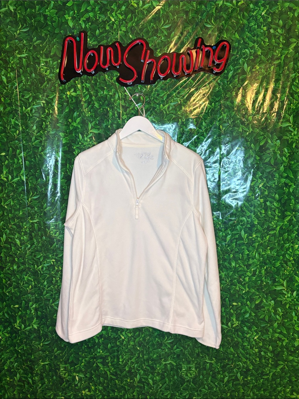 Women's White Fleece Quarter-Zip Pullover Top